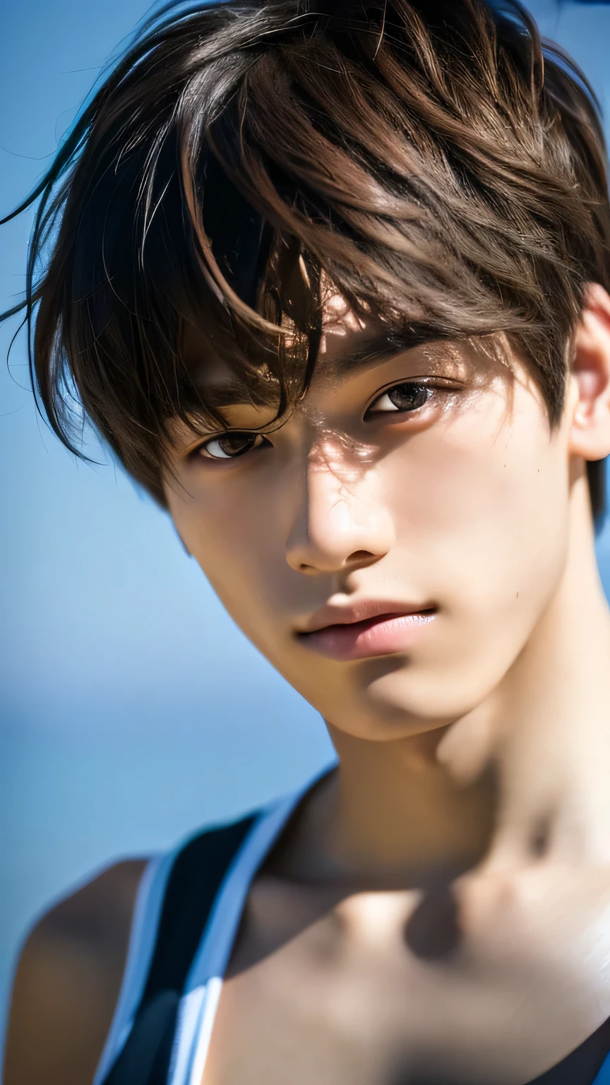 Highest quality, masterpiece, Ultra-high resolution, (Realistic: 1.4), Original photo, wallpaper, Head Photo, skin, Simple Background, Iris, detailed, Selfie, 1 boy, 18-year-old, good looking, Wind,Yuuhi,