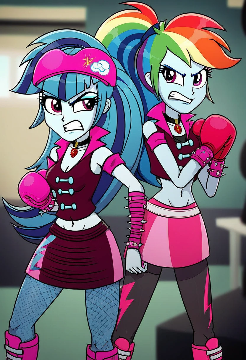 Eqg angry rainbow dash at a school in in fishnet tights boxing sonata dusk