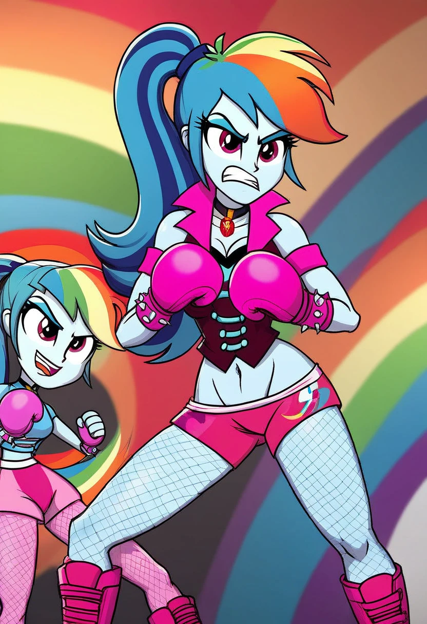 Eqg angry rainbow dash at a school in in fishnet tights boxing sonata dusk