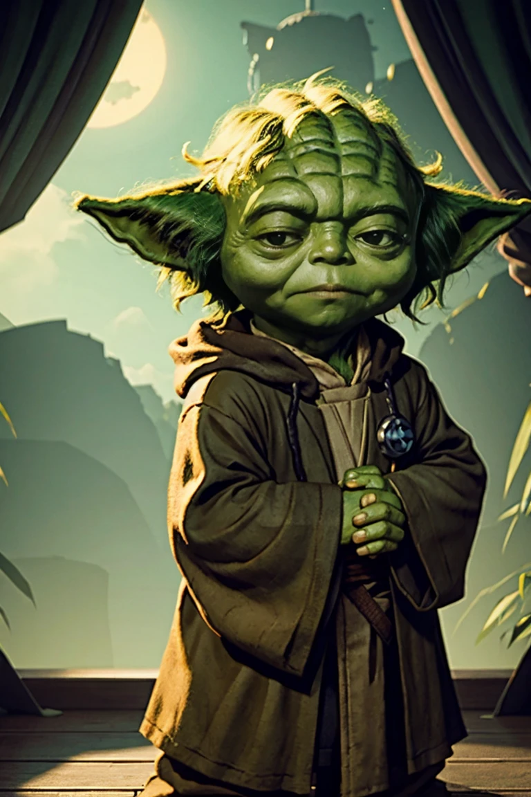 short yoda with a full head of shaggy thick hair
