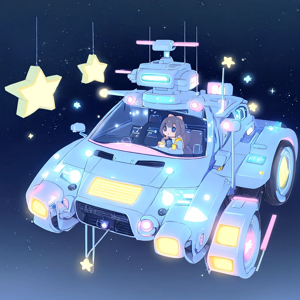 Absurd、Unreal、kawaii tech,A futuristic star-shaped vehicle、