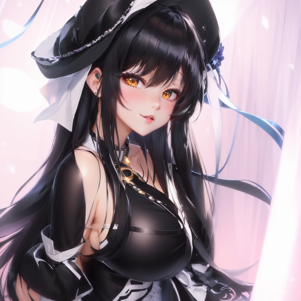 Anime girl with long black hair and a hat, From the Azur Lane video game, Ayaka Genshin Impact, Black-haired wizard, Enchanting anime girl, Azur Lane Style, Hestia, Best anime 4k konachan wallpaper, Azur Lane Characters, Anime Goddess, Beautiful and attractive anime woman, Smooth anime CG art, Anime Moe Art Style