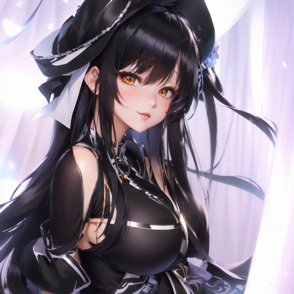 Anime girl with long black hair and a hat, From the Azur Lane video game, Ayaka Genshin Impact, Black-haired wizard, Enchanting anime girl, Azur Lane Style, Hestia, Best anime 4k konachan wallpaper, Azur Lane Characters, Anime Goddess, Beautiful and attractive anime woman, Smooth anime CG art, Anime Moe Art Style