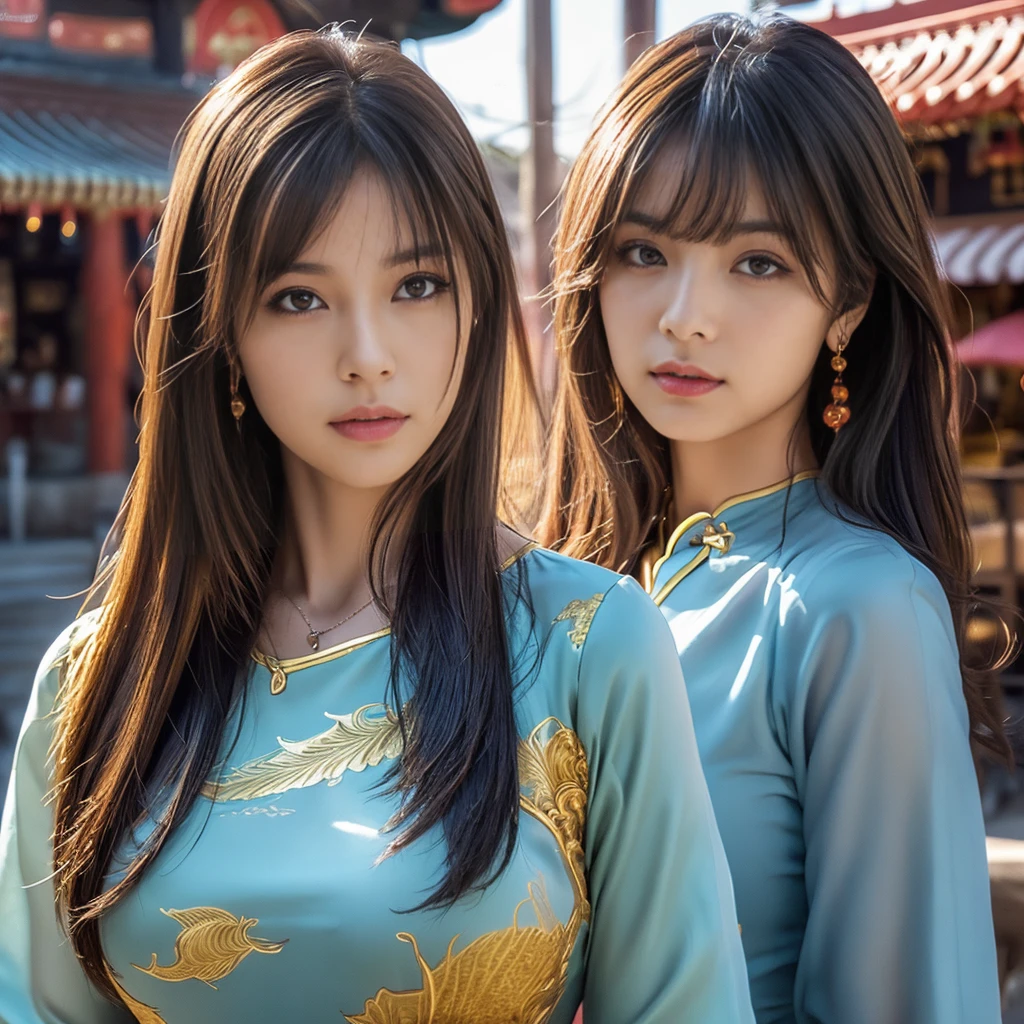 (8ก, 最high quality: 1.2), Very detailed, Complete solution, (Realistic, Realistic photo: 1.37), Portraiture, High resolution RAW color photograph, Professionally arrested, High resolution and beautiful, High resolution, 8ก Image Wallpaper, Amazing details, Large file size, Very detailed美しい女の子, Very detailed face, (Super beautiful, well-defined eyes:1.8), The nose is precisely shaped., expressive lips,(Big House, Seaside restaurant background:1.2) , One Story, pretty girl, Realistic、                                                                                 (Movie Scenes,Fantasy art,最high quality,high quality,High resolution,high qualityの質感,Attention to detail,Beautiful details,Fine details,Very detailedCG,Detailed Texture,Realistic representation of face,Tabletop,before,dynamic,bold),1 Girl,Very detailed肌,curve,(Covered nipples:0.8),Beautiful breasts,Small breasts,Pale skin,Pointed Chest,Erect nipples,(Very fine hairs),(Super soft hair),(Super Straight Hair),Long, slicked bangs,Very light coppery amber hair,Hair on one eye,Very lean body,Smart Abs,(Sexy Chinese Dress:1.5),