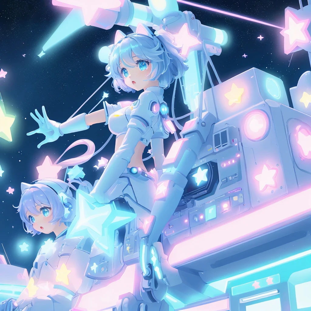 Absurd、Unreal、kawaii tech,A futuristic star-shaped vehicle、