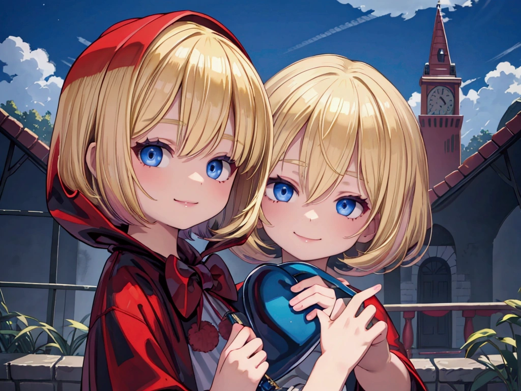 child masterpiece), best quality, high resolution blonde 1child bob cut medium hair standing alone profile image looking at viewer beautiful eyes beautiful face extremely detailed evil smile