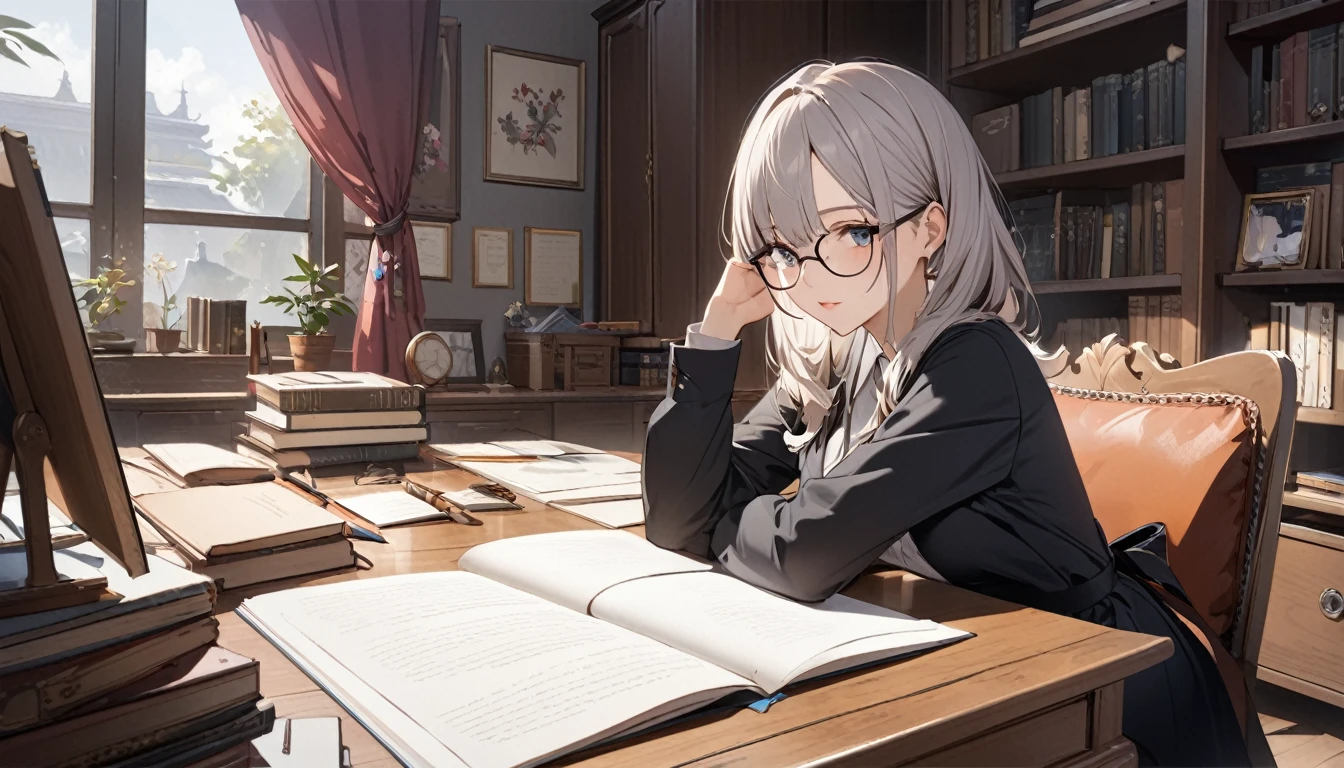 (8k,masterpiece,Highest quality),room、study、Studious Beauty、Glasses