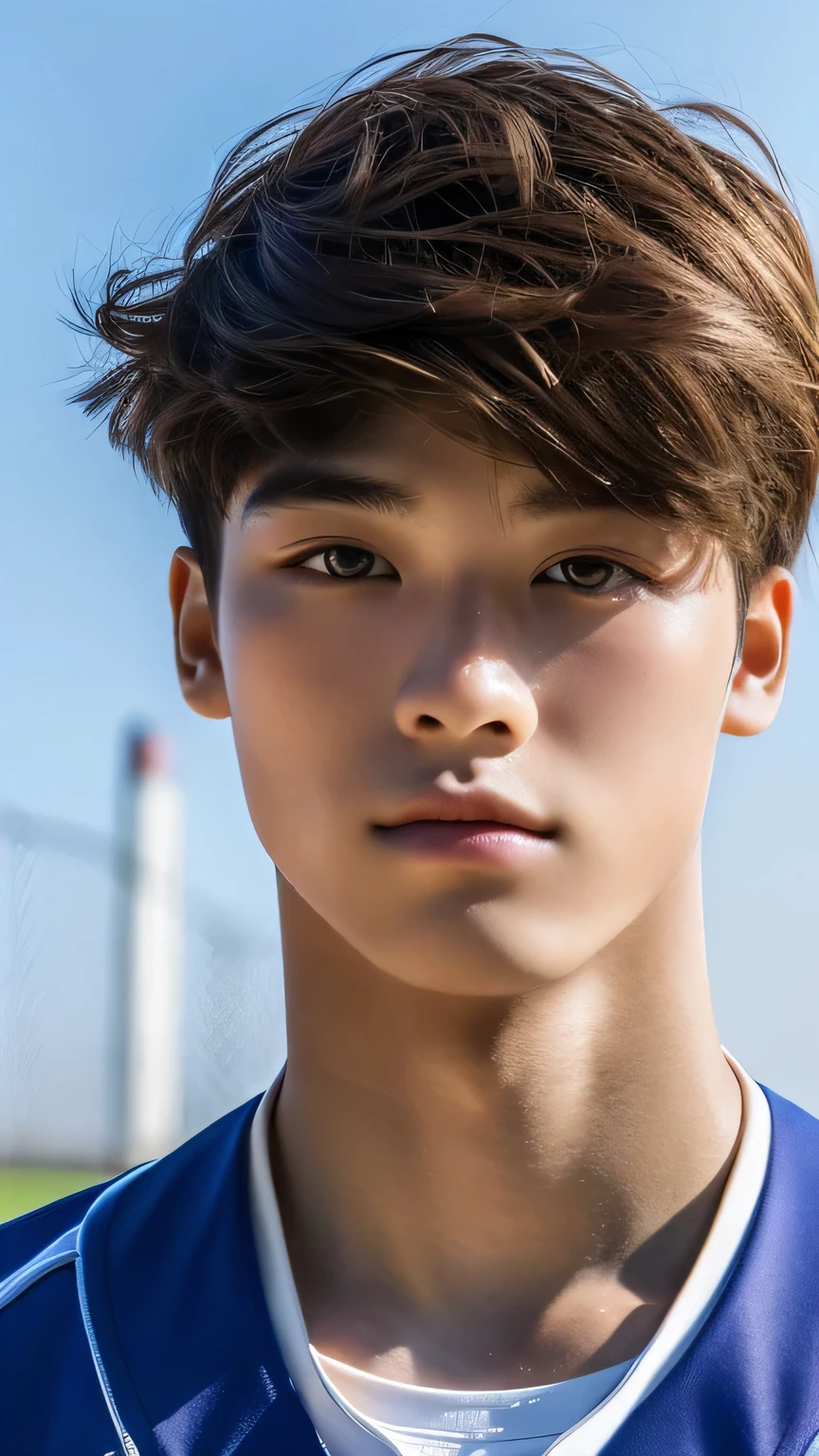 Highest quality, masterpiece, Ultra-high resolution, (Realistic: 1.4), Original photo, wallpaper, Head Photo, skin, Simple Background, Iris, detailed, Selfie, 1 boy, 18-year-old, good looking, Wind,baseball