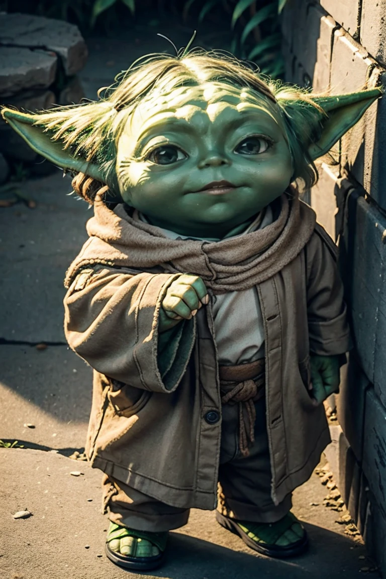 short yoda with a full head of shaggy thick hair