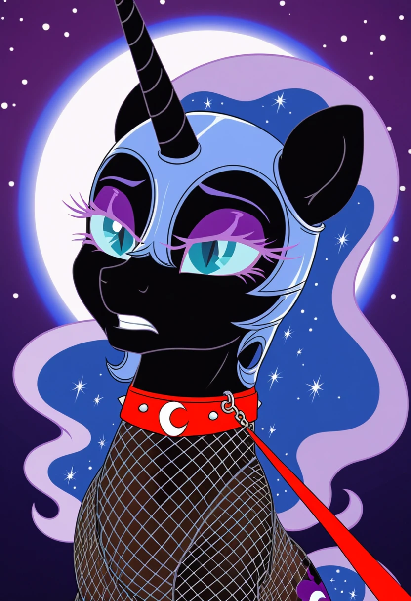 Pony  sad   nightmare moon in   in fishnet tights  b  night club walks on a leash