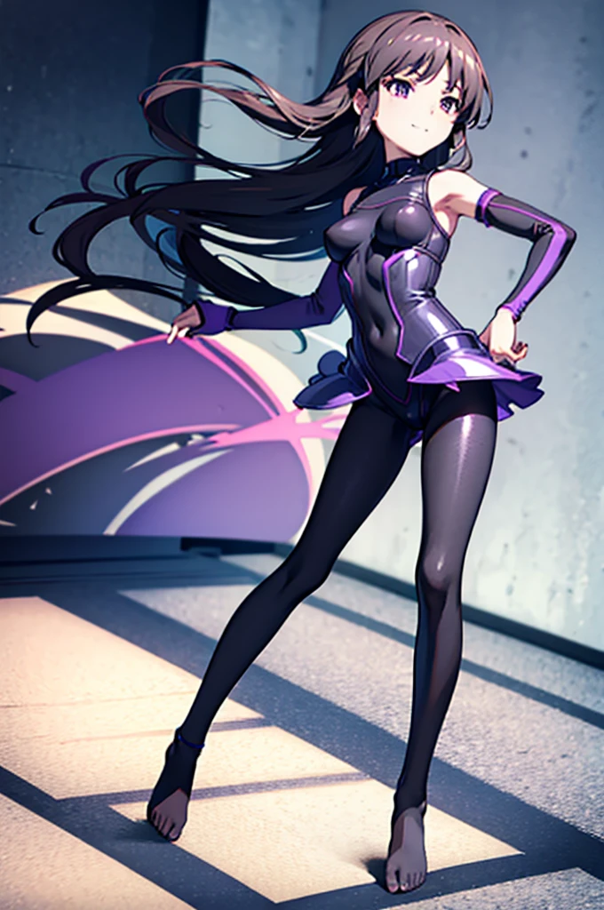Highest quality Highest quality Draw a face carefully High quality anime style faces Super shiny skin Black full body suit Purple Pantyhose barefoot Succubus Lure smile Rear View Back view