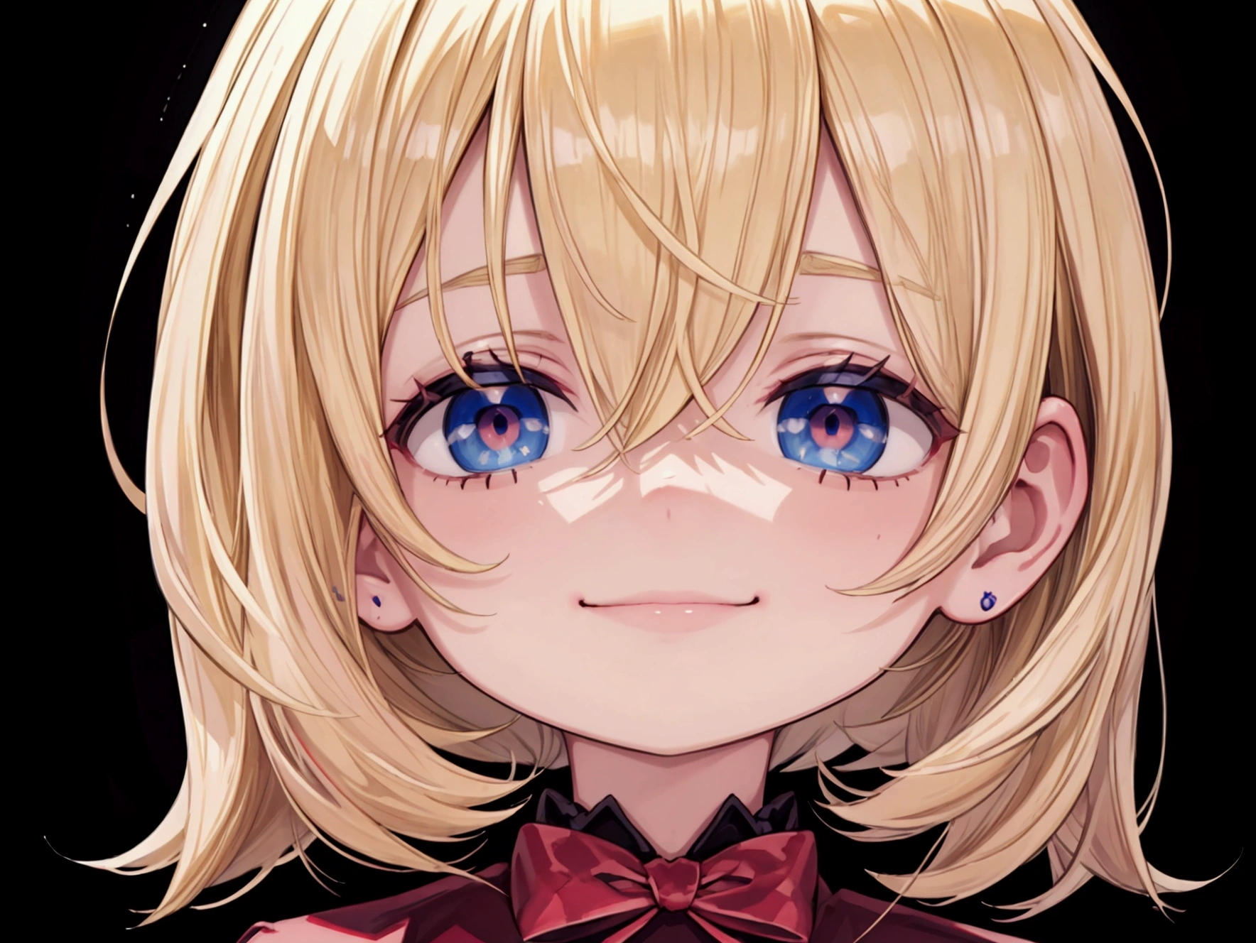masterpiece), best quality, high resolution blonde 1child bob cut medium hair standing alone profile image looking at viewer beautiful eyes beautiful face extremely detailed evil smile