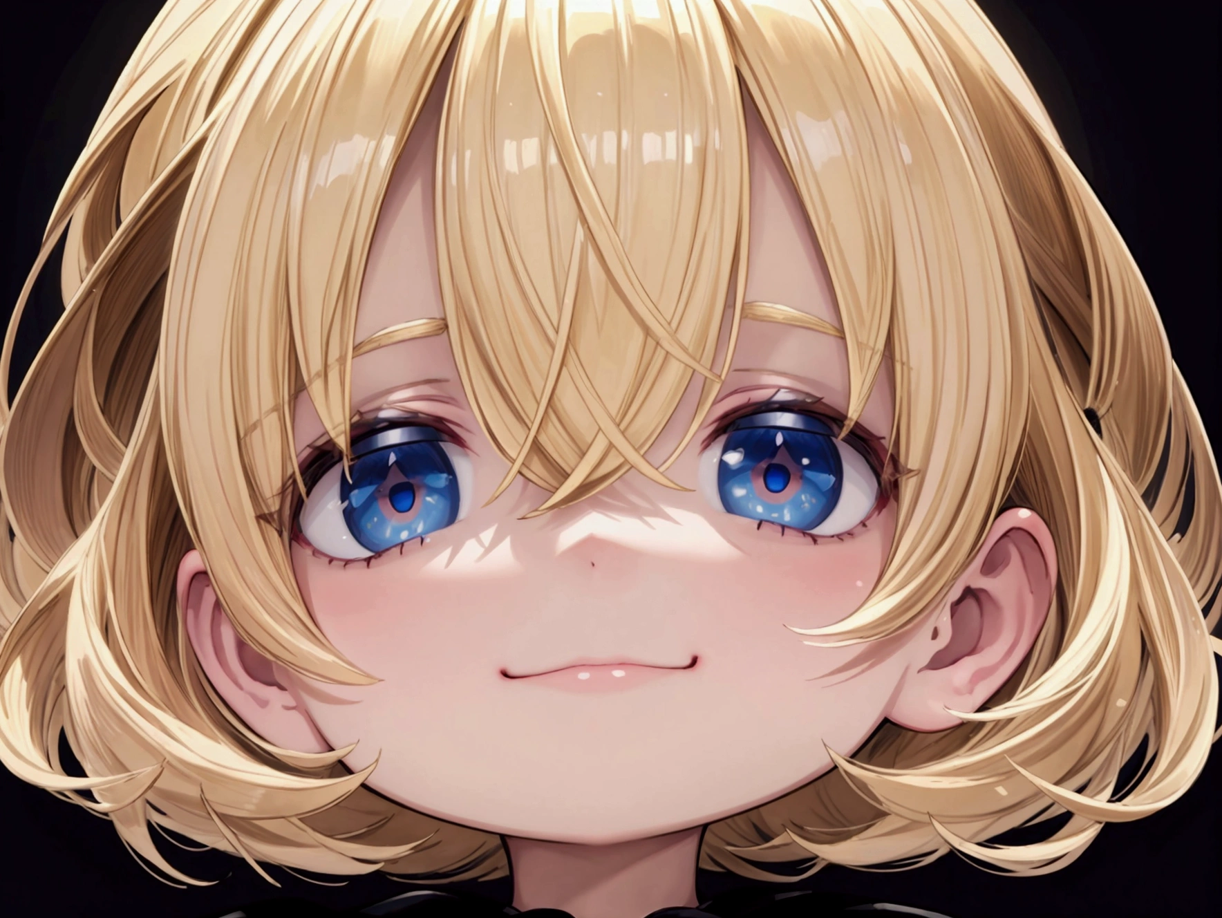 child masterpiece), best quality, high resolution blonde 1child bob cut medium hair standing alone profile image looking at viewer beautiful eyes beautiful face extremely detailed evil smile