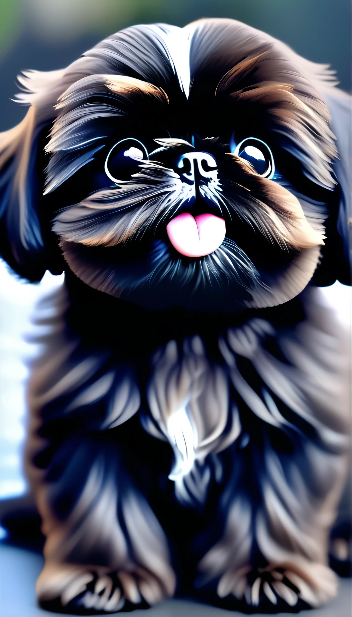 Adorable small black shih tzu puppy best quality,4k,8k,highres,masterpiece:1.2),ultra-detailed,(realistic,photorealistic,photo-realistic:1.37),vibrant colors,soft lighting,romantic atmosphere,cute expression,natural poses