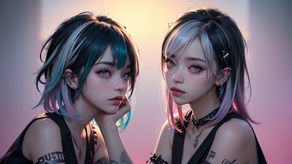 (Punk Girl:1.4), mullet hairstyle, Beautiful eyes with fine symmetry, (Colorful gradient hair:1.5), (Intricate details:1.2), (Highly detailed face and eyes:1.2), No makeup, (dark circles:1.1), midnight aura, urban streets background, posing sitting for a photo, side view, full body photo, (Delicate images), (Raw photo: 1.2), (Photorealistic: 1.6), (Highly detailed), (high resolution), (Best quality), (masterpiece)