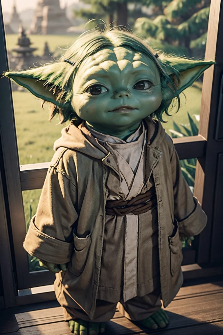 short yoda with a full head of shaggy thick hair