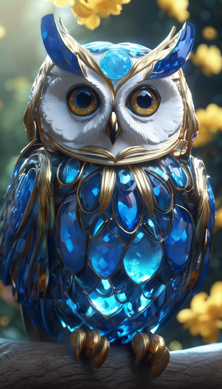 Blue eyed owl image, Unreal Engine Rendering, Very detailed , Bee Global Illumination, Exquisite and gorgeous jewelry, Popular trends on cgisociety, Motion Graphics, rossdraws Global Illumination, CG Society