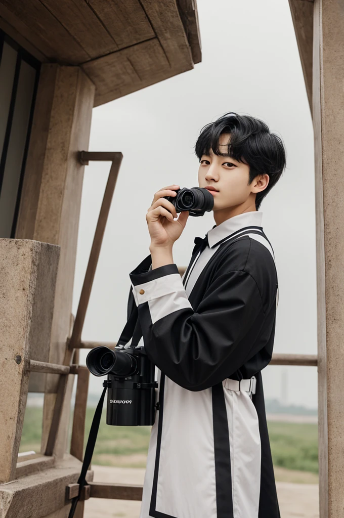 JEON JUNGKOOK, explorer dress, holding binoculars, ulzzang, korean boy, black hair, Young man