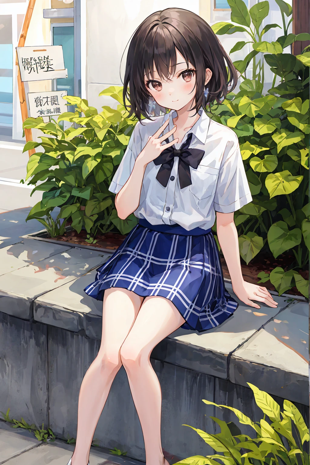 (child),Highest quality,Beautiful face in every detail,cute,Dark brown eyes,(背の低いcute女の子,Little young student,Young and delicate girl),(masterpiece,Highest quality),Black Hair,Embarrassing,blush,Short sleeve white shirt,Plaid white skirt,Pathetic,Pathetic,Pathetic,Anatomically correct,beautifully shaped feet,Shortcuts,Look straight ahead