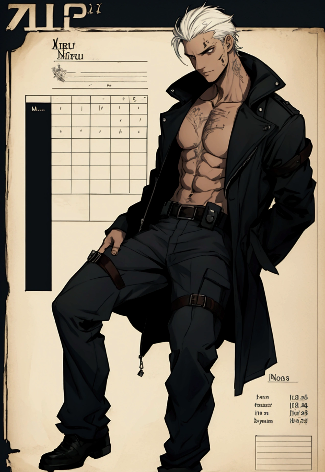 Character sheet of a man in a straightjacket, asylum