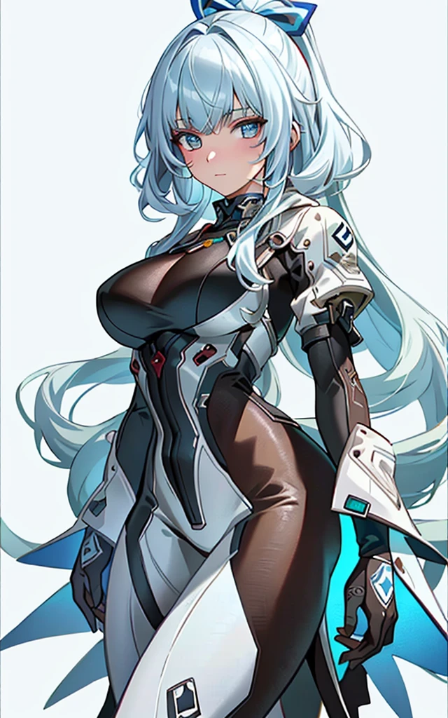 (masterpiece,best quality,ultra-detailed,highres,illustration:1.2),extremely detailed wallpaper,official art, amazing,high detail,ultra-detailed,extremely detailed 8k wallpaper,(character design),(simple background, white background: 1.3),(1girl),(solo),(young girl:1.2),(taimanin suit),sexy,perfect anatomy,beautiful face,perm hairstyle,silver hair colour,big breasts,cowboy shot,standing,looking at viewer
