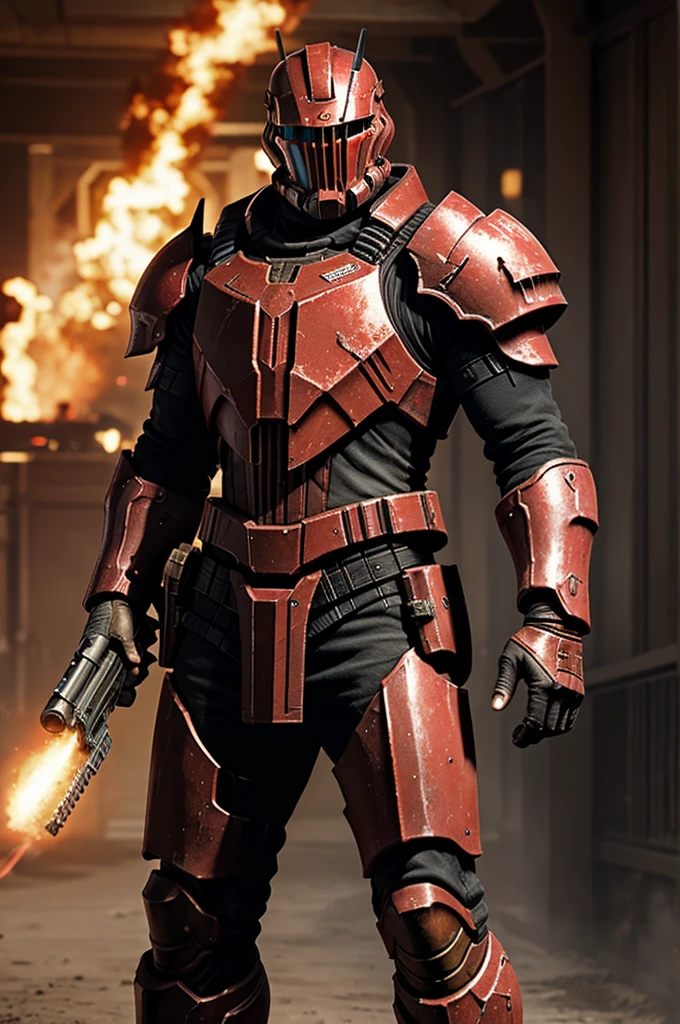 Create an image of the doomslayer with his double barrel shotgun