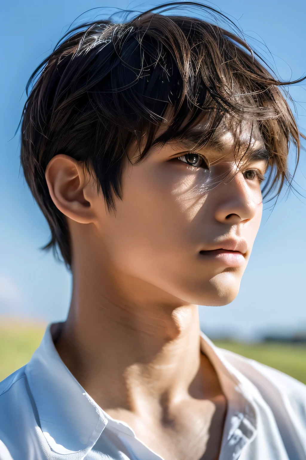 Highest quality, masterpiece, Ultra-high resolution, (Realistic: 1.4), Original photo, wallpaper, Head Photo, skin, Simple Background, Iris, detailed, Selfie, 1 boy, 18-year-old, good looking, Wind,cave