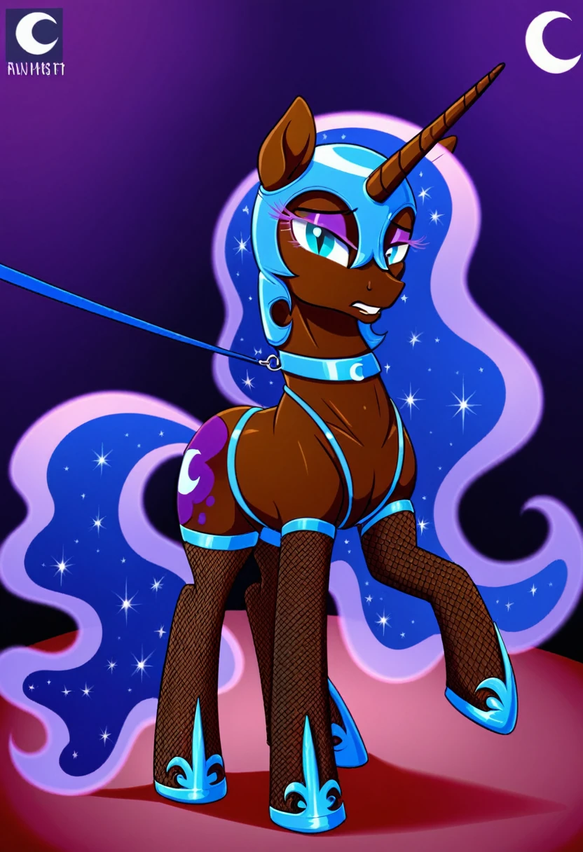 Pony  sad   nightmare moon in   in fishnet tights  b  night club walks on a leash