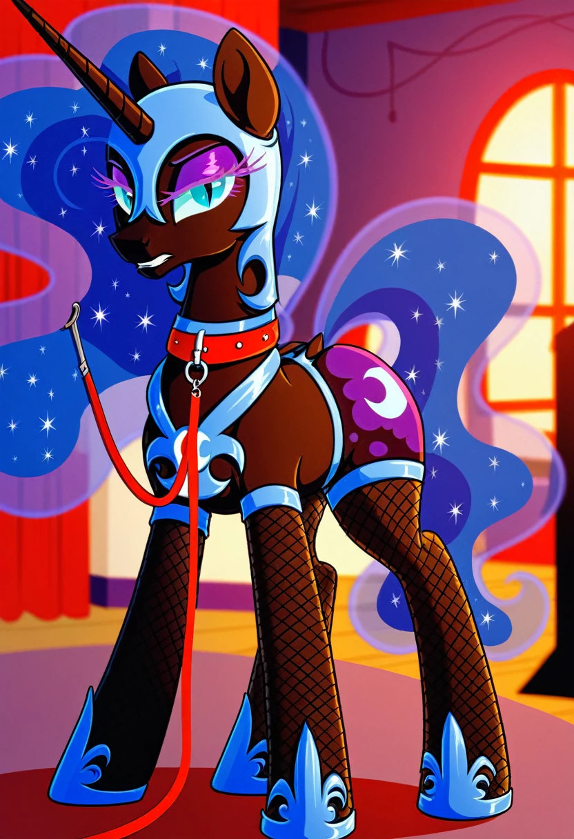 Pony  sad   nightmare moon in   in fishnet tights  b  night club walks on a leash