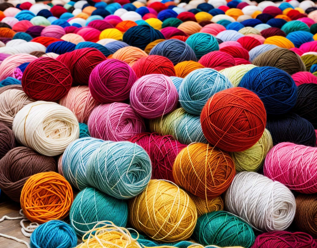 A pile of knitted yarn is laid out in a mess on a painting-like background