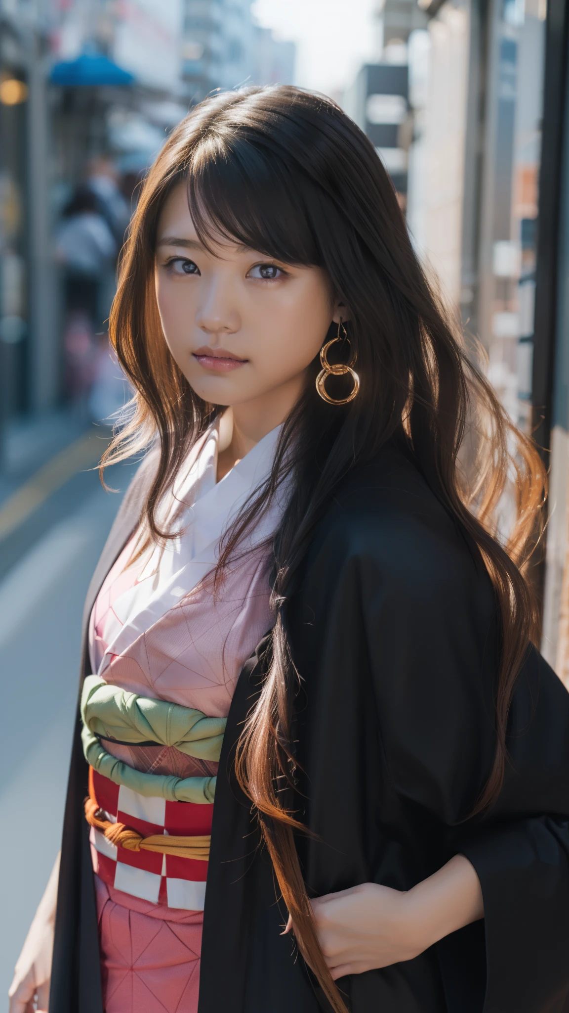 Cute Japanese female, (16 years old), (Very cute face: 1.3), White moisturized skin,
BREAK,
Idol,
BREAK,
(Wearing cute kimono: 1.3), (Very revealing kimono), Very large earrings, Short length,
BREAK,
(Fighting pose: 1.3),
BREAK,
(Long hair), (Gray hair), (Wavy hair), (Gradient hair: 1.3), (Red hair at the ends),
BREAK,
(Realistic: 1.3), Masterpiece, Perfect lighting, (Ultra high resolution), (8K), (Very detailed: 1.4), (From the front), Looking at the camera, Melancholy expression, (Full body: 1.3),
BREAK,
(Japanese city streets: 1.2),
BREAK,
(Demon Slayer: 1.4),
BREAK,
(Hellfire: 1.2), Demon,