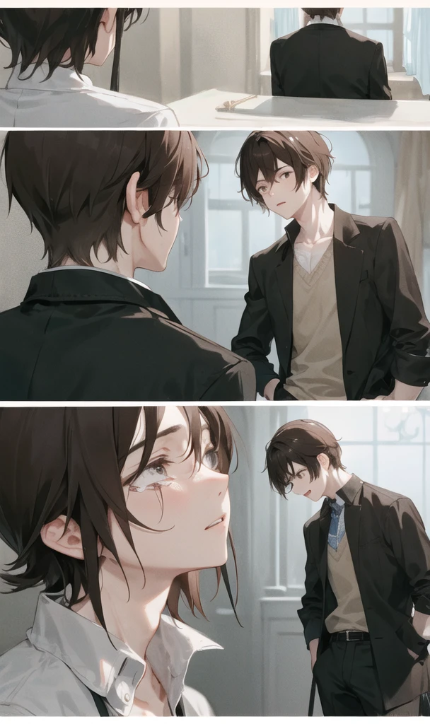 A boy comforting a crying in a host-like manner