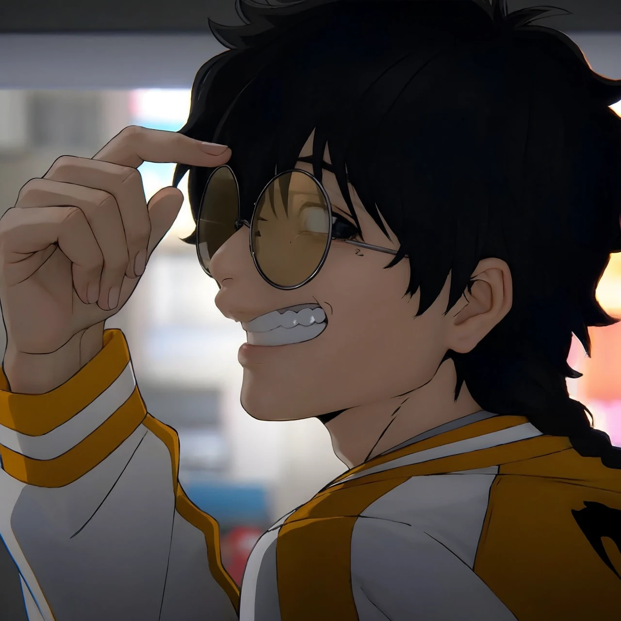 ((highest quality, 8K, masterpiece: 1.3)), New York City、Handsome boy in street fashion:1.5, 20-year-old、Delinquent boy、 well-groomed face, black hair color、thin face、(white skin:1.5)、whole body、black eyes、Super handsome、sexy eyes、Extra-fine face, handsome nose, small eyes and face, beautiful lighting, High resolution, detailed mouth, smile, whole body: 1.5, perfect body shape、super slim,medium hair、STUSSY clothes、silver accessories、Oversized clothes、