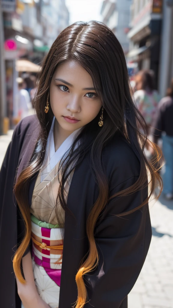 Cute Japanese female, (16 years old), (Very cute face: 1.3), White moisturized skin,
BREAK,
Idol,
BREAK,
(Wearing cute kimono: 1.3), (Very revealing kimono), Very large earrings, Short length,
BREAK,
(Fighting pose: 1.3),
BREAK,
(Long hair), (Gray hair), (Wavy hair), (Gradient hair: 1.3), (Red hair at the ends),
BREAK,
(Realistic: 1.3), Masterpiece, Perfect lighting, (Ultra high resolution), (8K), (Very detailed: 1.4), (From the front), Looking at the camera, Melancholy expression, (Full body: 1.3),
BREAK,
(Japanese city streets: 1.2),
BREAK,
(Demon Slayer: 1.4),
BREAK,
(Hellfire: 1.2), Demon,