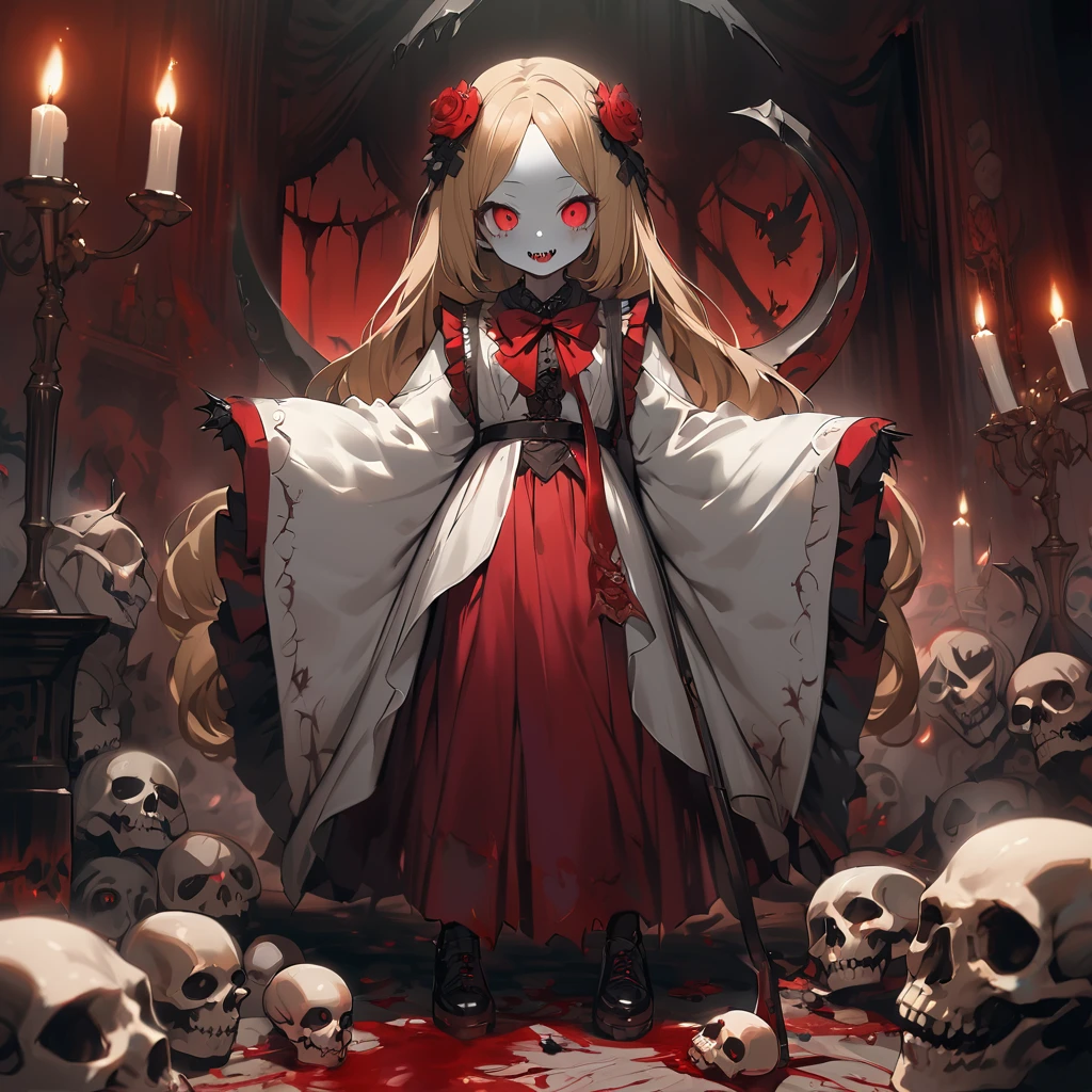 masterpiece, Highest quality, High resolution,(Highest quality,4K,High resolution,masterpiece:1.2),Very detailed,Realistic:1.37,masterpiece, Highest quality, Exquisitely crafted, woman, beautiful, elegant, smile, Blood, iridescent Long Hair, bangs, skirt, shirt, Long sleeve, Frills, shoes, (Red and Black:1.4), flower, spooky, Horror, head蓋Bones, Long Hair, Black Hair, Candles, Blood, hair flower, Dead, hair ornaments, Bone, 人形Horror (theme),spooky altar background,Dark fantasy,Red color scheme,Ominous atmosphere,eyeを引く,Storytelling,Anime Style,Concept Art,beautiful細部までこだわった顔と (((赤いeye ))),A terrifying ritual ,Satanic Ritual,Humanoid,クレイジーなsmile,Scythe Face,Girl Monster, beautiful, Delicate facial features, 鋭いeye, Sharp Fangs, 青White skin, blonde,robot,Cursed Painting, Dark Background, Cinema Lighting, Dramatic Shadows, Gothic style, Gloomy atmosphere, Dark fantasy, One Girl, , Please open your mouth wide, Open your mouth and baring your teeth,Sharp teeth like a beast, Wide lips, very wide mouth, Vermilion cheeks, ,(Bloodしぶき:1.4),Scary smile, smile,Fallen angel design, ねじれたsmile、Bloodまみれの、headからの出Blood,、Bloodしぶき、,(Bloodしぶき:1.4),Crossbones, head蓋Bone,Horror 一人の男の子, Cream colored hair, Blonde, Pearly hair, nice boy, Pure white angel wings, Loose-fitting clothing, Larger clothes, dark red eye, eyeの下のたるみ, dark circles under eye, やみcute, Fluffy hair, Voluminous Hair, skinny, slim, very skinny, Androgynous, cute, spooky, short hair, Horror, Faded colors, White skin, spooky, Unnaturally thin, I'I am hungry, eye, eye in background, sharp eye, Long eyelashes, Under the eyelashes, Loose shorts, レースshirt, Frillsshirt, Tie the ribbon'head, Detailed clothing, A loose cardigan, Open cardigan, 滴るBlood, that'terrible, nightmare, Haunted, stitch, patchwork, string, Injury, hell, Injury on arms, self-harm, cut, Black Fingers, factory, Abandoned, A dismembered ghost,Many heads,Many heads,Lots of faces,Multiple faces,Multiple Girls,Frolicking Girl,複数のwoman,tea ,クレイジーなsmile,look up,Face shot,Scythe Face,Girl Monster, slave,beautiful, Detailed portrait, Delicate facial features, 鋭いeye, Sharp Fangs, 青White skin, Thick chain, Dark Background, Cinema Lighting, Dramatic Shadows, Gothic style, Gloomy atmosphere, Dark fantasy, One Girl, , Please open your mouth wide, Open your mouth and baring your teeth,Sharp teeth like a beast, Wide lips, very wide mouth, Vermilion cheeks, ,(Bloodしぶき:1.6),Scary face, Laughter Witch design, ねじれたsmile、Bloodまみれの、headからの出Blood,,、Bloodしぶき、,(Bloodしぶき:1.6),Crossbones, head蓋Bone, , Horrorスタイル, ((Fantasy Witch Costume)), ((Flowing white hair)), ,(Bloodしぶき:1.6),womanの曲線, Large Breasts, Thick thighs, Sexy flat stomach, Perfect hands, Perfect anime face, ((dark ta dress)), Are standing, ((邪悪なsmile)), ,(Bloodしぶき:1.6),Victorian cities, gaslight, Steam circulates, Moonlight Illumination, night lighting, A sky filled with stars and galaxies,disaster々new devil horns,,(Bloodしぶき:1.6),アニメゾンビWitch design, ねじれたsmile、Bloodまみれの、headからの出Blood,,、Bloodしぶき、,(Bloodしぶき:1.6),Crossbones, head蓋Bone,,Photo Background,Wide Shot,Scythe Face,Girl Monster, slave,beautiful, Detailed portrait, Delicate facial features, 鋭いeye, Sharp Fangs, 青White skin, Thick chain, Dark Background, Cinema Lighting, Dramatic Shadows, Gothic style, Gloomy atmosphere, Dark fantasy, One Girl, , Please open your mouth wide, Open your mouth and baring your teeth,Sharp teeth like a beast, Wide lips, very wide mouth, Vermilion cheeks, ,(Bloodしぶき:1.6),Scary face, Laughter Witch design, ねじれたsmile、Bloodまみれの、headか
