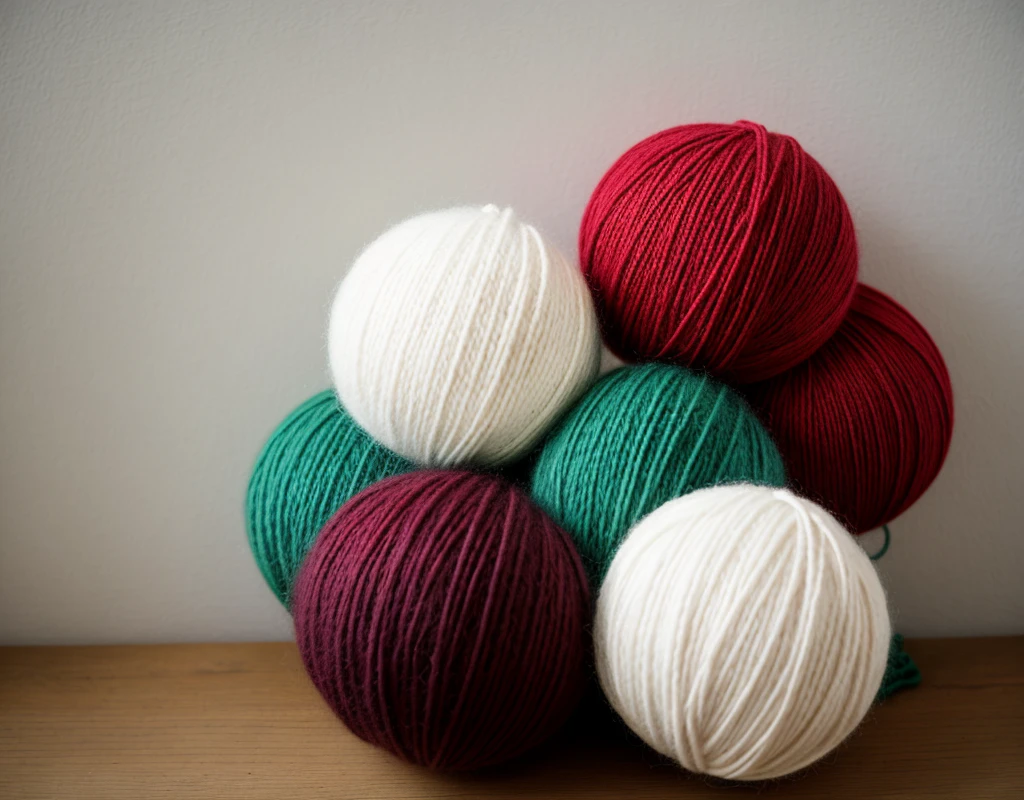 Knitted wool balls,Irregularly placed on a painting-like background,Leave a gap between each