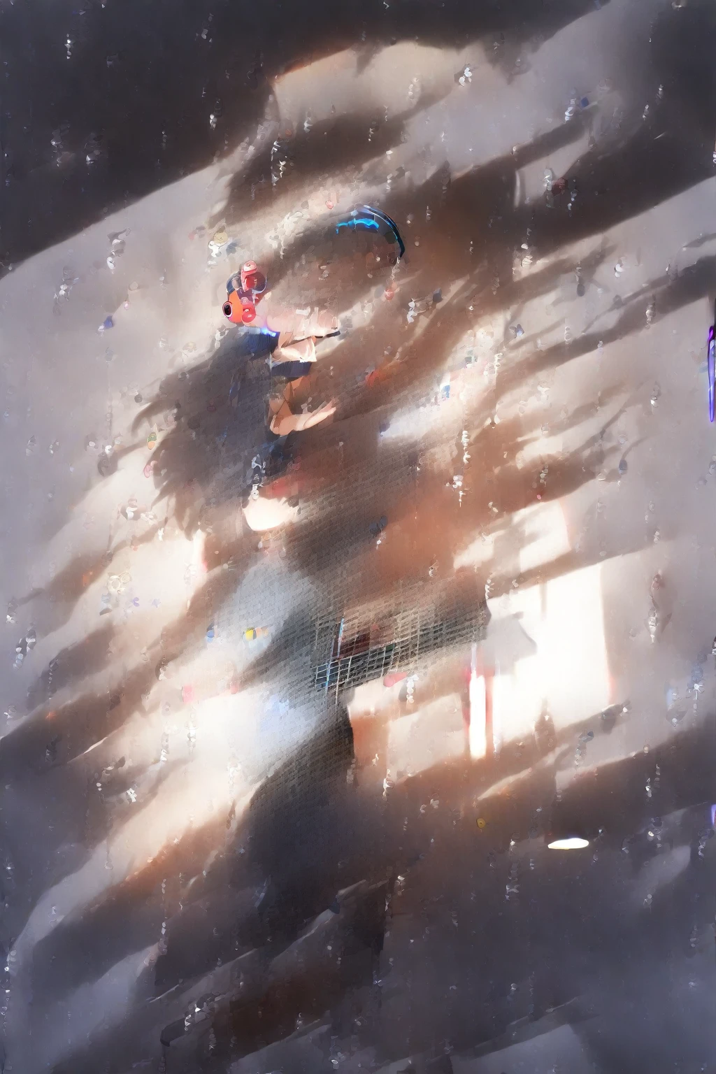 (extremely detailed fine touch:1.3), (((semi-rimless eyewear:1.3))), (headphone:1.2), short hair, blunt bangs, 1 girl, full body, shirt, playing guitar, sing a song, fluttering hair, sweat droplets, spotlight, simple background,