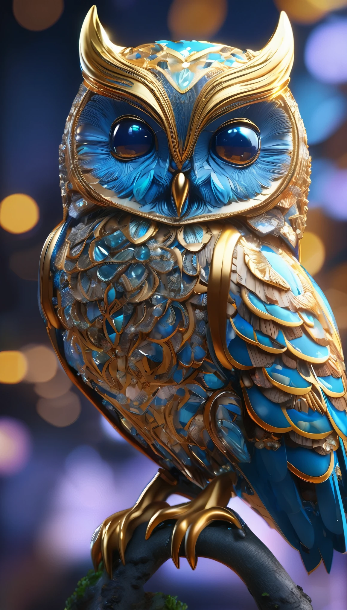 Blue eyed owl image, Unreal Engine Rendering, Very detailed , Bee Global Illumination, Exquisite and gorgeous jewelry, Popular trends on cgisociety, Motion Graphics, rossdraws Global Illumination, CG Society