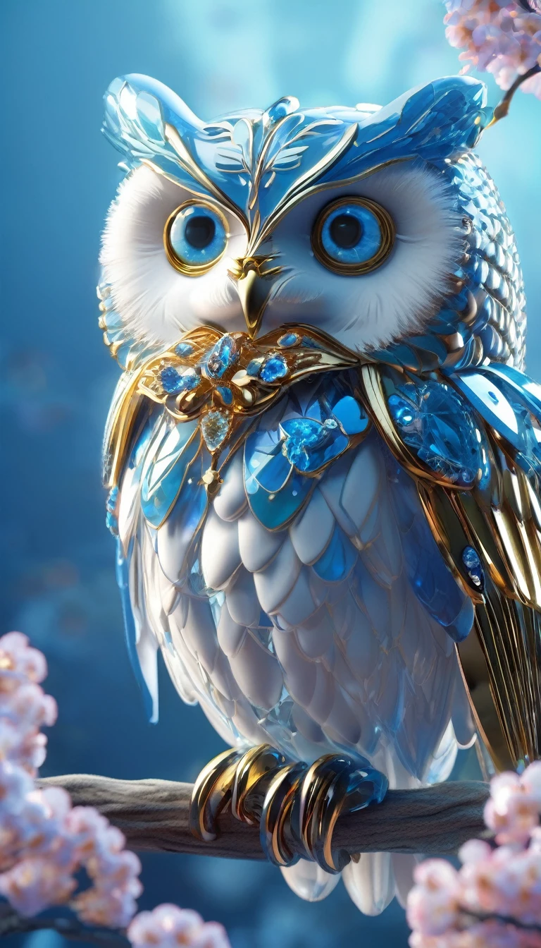 Blue eyed owl image, Unreal Engine Rendering, Very detailed , Bee Global Illumination, Exquisite and gorgeous jewelry, Popular trends on cgisociety, Motion Graphics, rossdraws Global Illumination, CG Society
