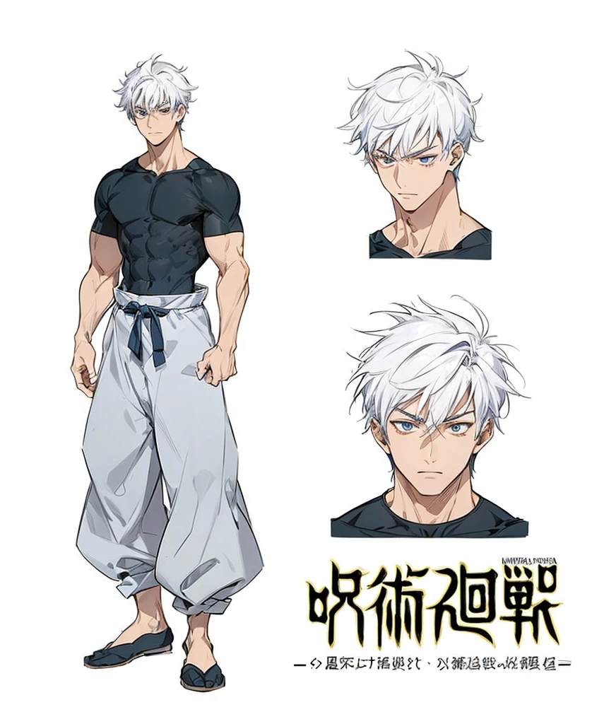 in yusuke murata style, Hold the pose, but draw with flat colors, cel shading, limited color palette and simplified lighting. body muscular body, handsome man, martial arts clothing