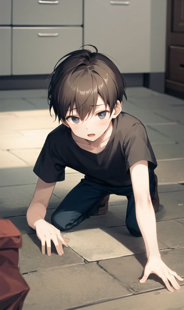 Boy crawling on the floor