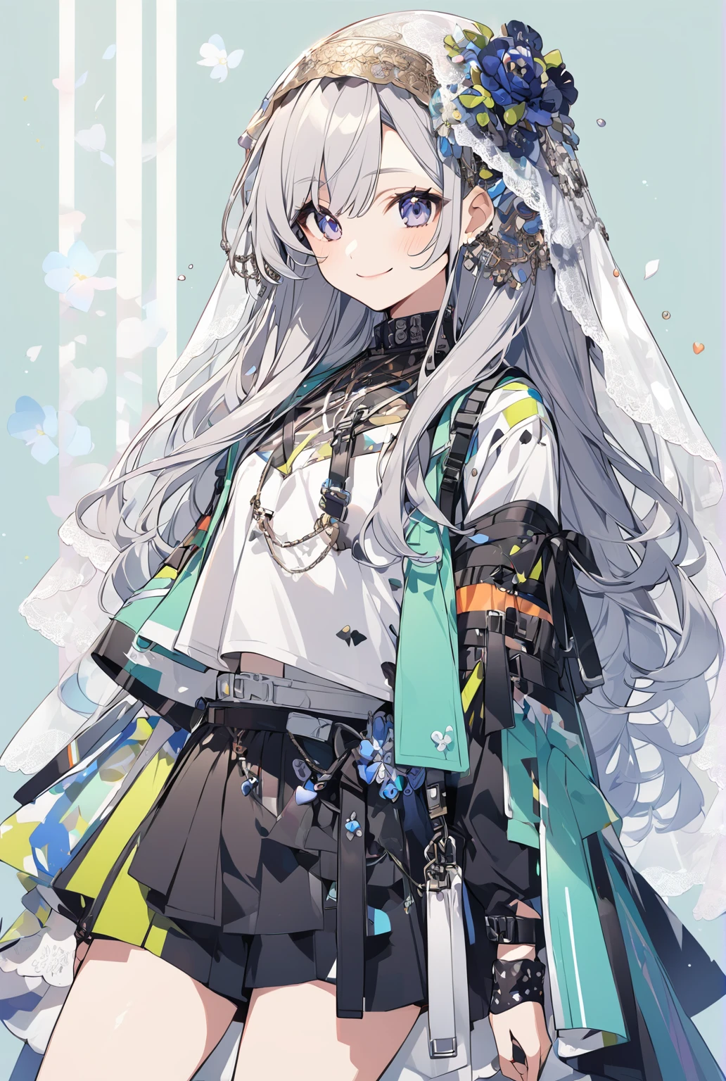 Wearing a veil,Cute woman with a smile,Long Hair、Cool clothes