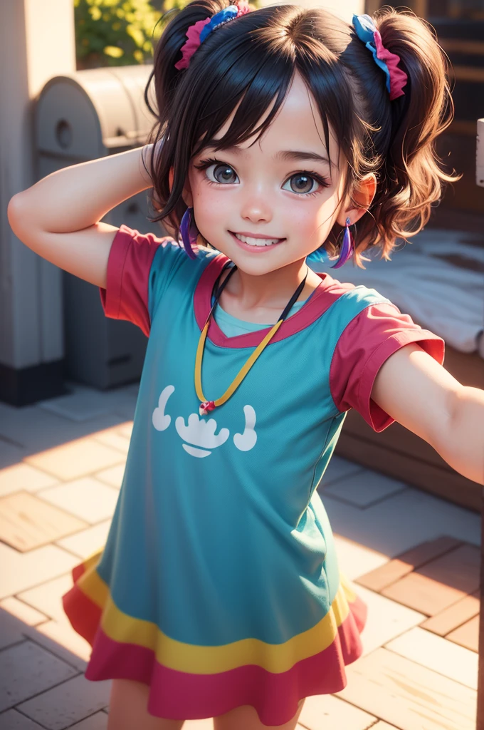 https://Imgar.and/yR53vEB main unit , Colorful clothes , smile, Realistic, Disney Style, ..3d, 4K, Child's body, Black Hair