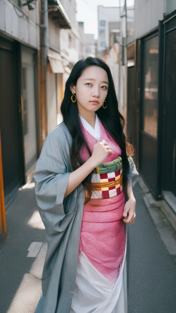 Cute Japanese female, (), (Very cute face: 1.3), White moist skin, Looking at the camera, Melancholy expression,
BREAK,
Idol,
BREAK,
(Wearing cute kimono: 1.3), (Kimono with high exposure), Very large earrings, Short length,
BREAK,
(Fighting pose: 1.3),
BREAK,
(Long hair), (Pink hair), (Wavy hair), (Gradient hair: 1.3), (Red hair at the ends),
BREAK,
(Realistic: 1.3), Masterpiece, Perfect lighting, (Ultra high resolution), (8K), (Very detailed: 1.4), (From the front), (Full body: 1.3), (Symmetrical: 1.2),
BREAK,
(Japanese city streets: 1.2),
BREAK,
(Demon Slayer: 1.4),
BREAK,
(Hellfire: 1.2), Demon,