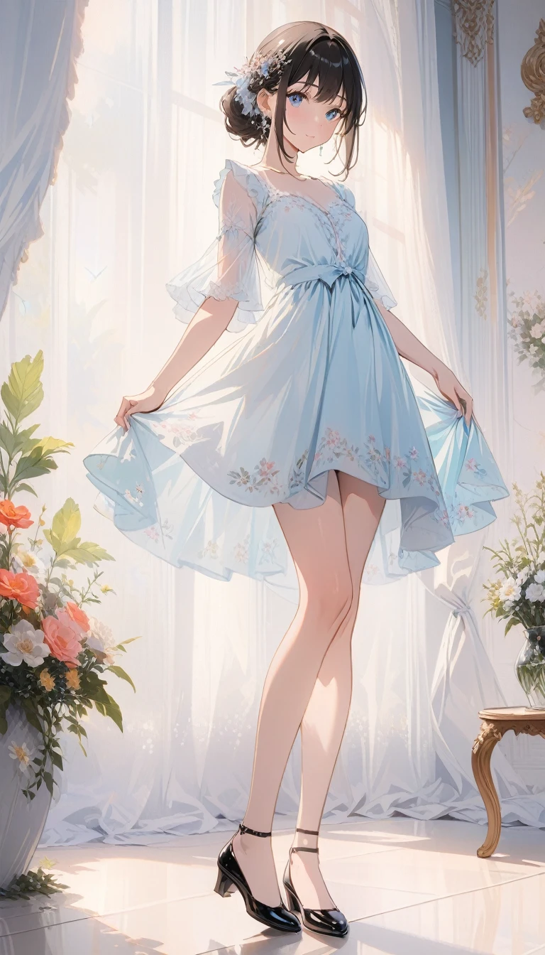From the right,whole body,{of the highest quality}, {{masterpiece}}, {High resolution}, original, highly detailed 8k wallpaper, A girl, {very delicate and beautiful},ray tracing,{of the highest quality}, {{masterpiece}}, {High resolution}, original, highly detailed 8k wallpaper, {very delicate and beautiful},can'I don't believe it_absurd,showy,Exquisite detail,art book,in bed,interior,Photographyrealistic,aesthetic painting,Photography (Moderate) ,alone,Wavy_the payment,the payment_hair/the payment_look like,in-person hearing,look for,Sleep on your back,Put your arms behind your head,ORGASM,surprised,look likeを大きく開いて,night dress,striped_Knee High Socks,sandy beach,Beside the lake,Looking at each other,squat
