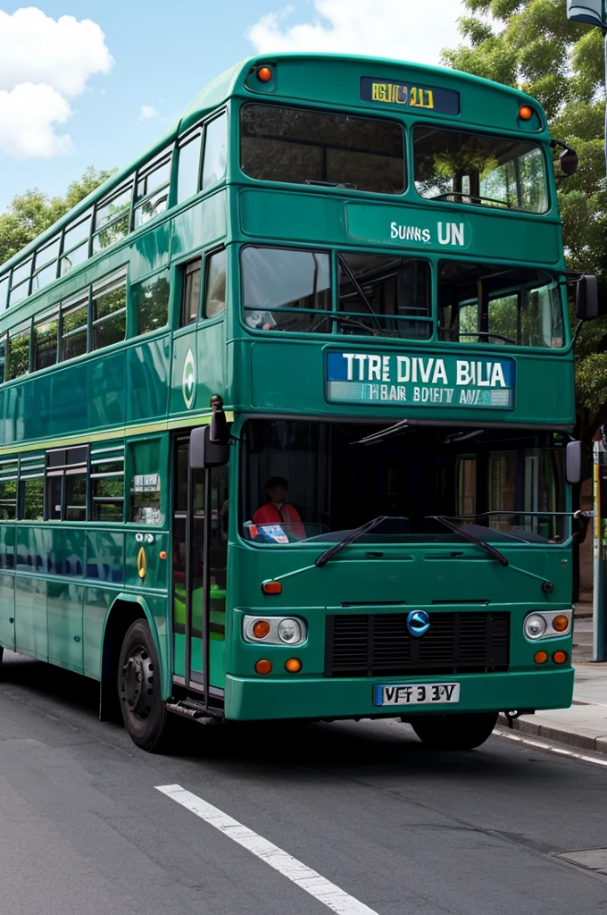 Green and blue bus name as diva