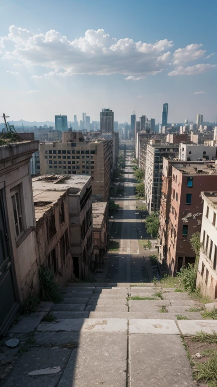an abandoned city. The city&#39;s infrastructure is crumbling, with downed power lines and abandoned cars. The atmosphere is creepy and silent, except for the occasional crackle of electricity."