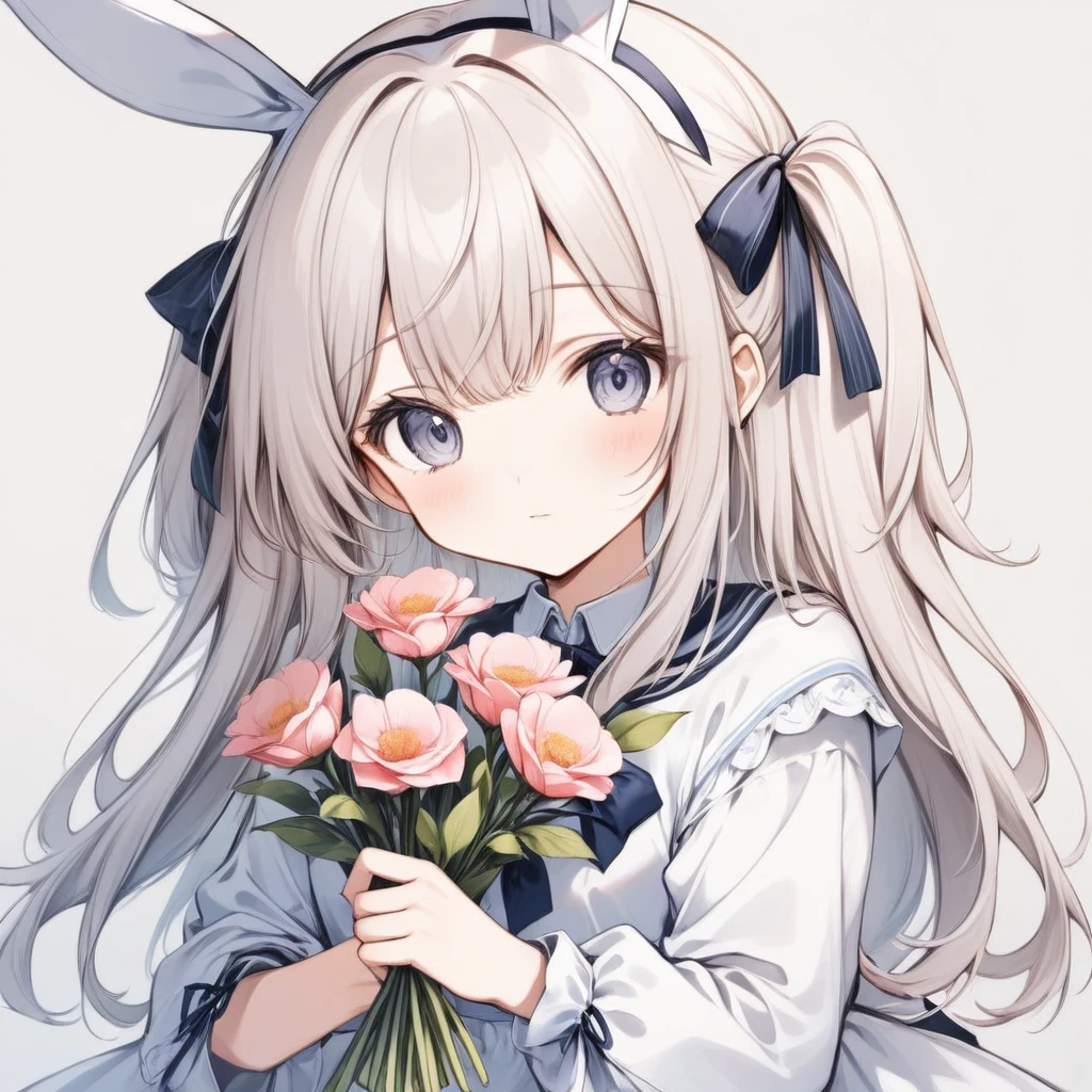 cute bunny holding flowers