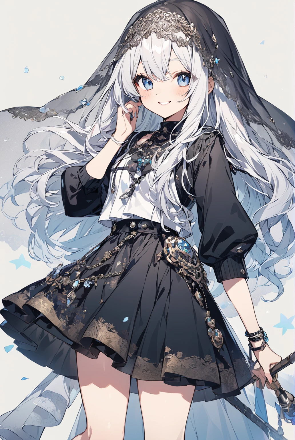 Wearing a veil，Cute woman with a smile，Long Hair、Cool clothes