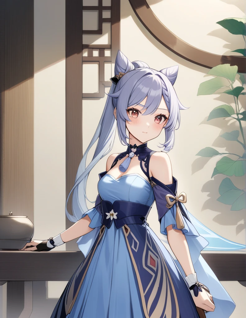One girl, masterpiece, Highest quality、Anime character in a blue dress, ayaka Genshin Impact impact, From video games, Genshin Impact impact character, ayaka game Genshin Impact impact, keqing from Genshin Impact impact, zhongli from Genshin Impact impact, Azur Lane Style, Lulua Workshop, Genshin Impact, Azur Lane Characters, Details of 8k characters、cute、Embarrassed